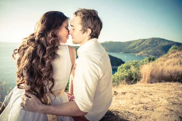 Lovers on a romantic date outdoors