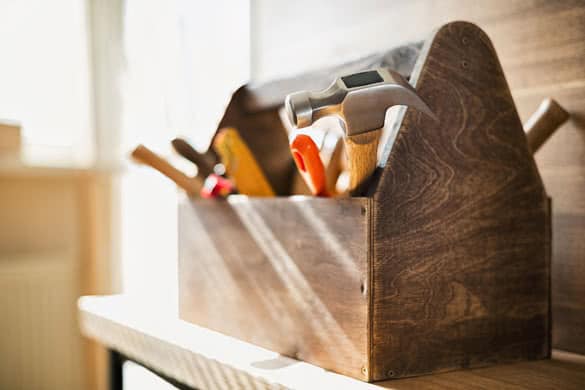 Wooden toolbox on the table