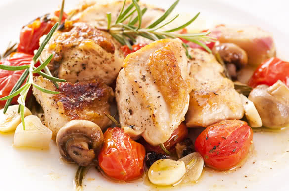Chicken fillet with mushrooms and tomatos