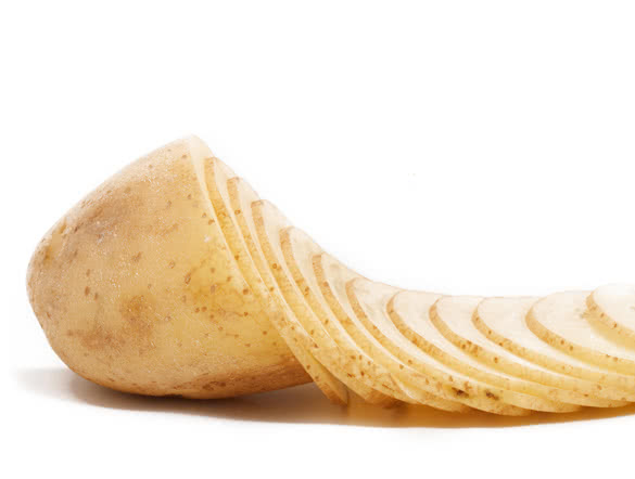 Potatoes cut into thin slices