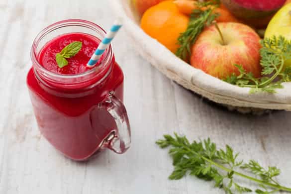 Vegetable and fruit cocktail served in a jar