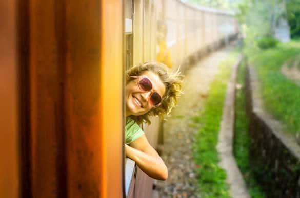 Young woman traveling by train