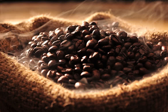 Coffee beans with smoke in a bag