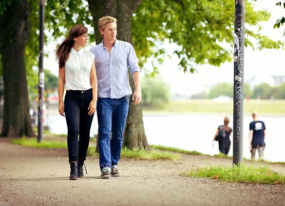 man and woman walking