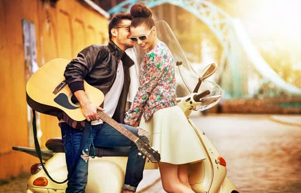 Young couple on the sunny street