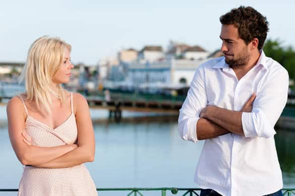 Couple having a discussion in summer in their vacation