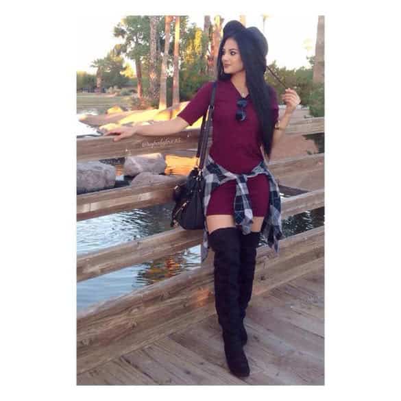 maroon thigh high boots outfit