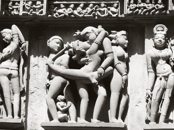 Stone carved erotic sculptures in Hindu temple in Khajuraho