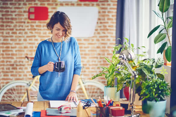 Woman Working at modern home office