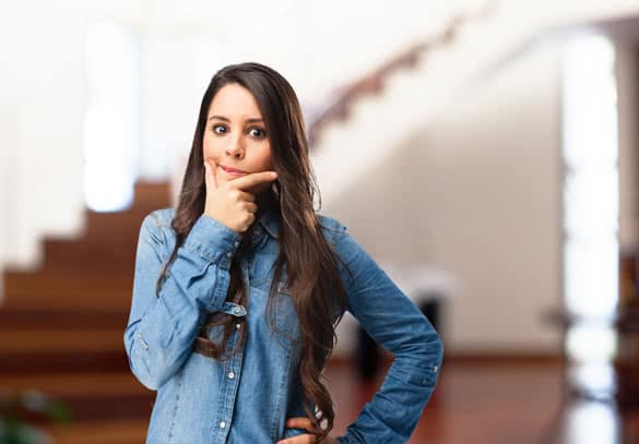 happy young woman thinking