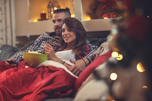 Couple enjoying cozy movie night